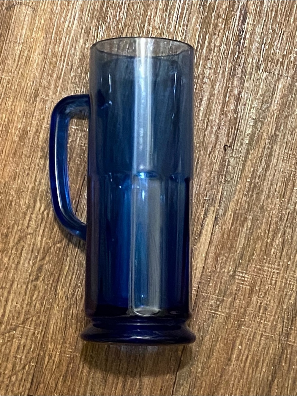 Vintage Glass Mug Cup 8”H X 3”W 18oz Cobalt Blue Glass Panel Style Beer Bar